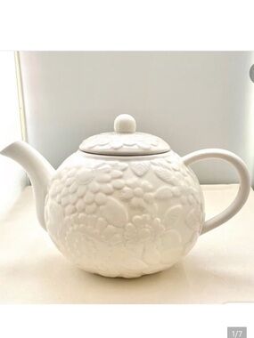 Hallmark White Embossed Floral Ceramic Teapot